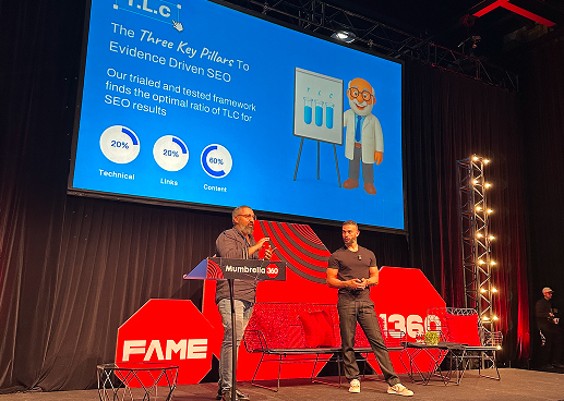 Andrew Raso and Co-founder of Online Marketing Gurus Mez Homayunfard presenting at Mumbrella 360